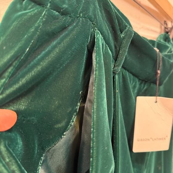 Gibson Latimer NWT Velvet Trousers Emerald Green High Rise Wide Leg 16 Holidays - Picture 6 of 16